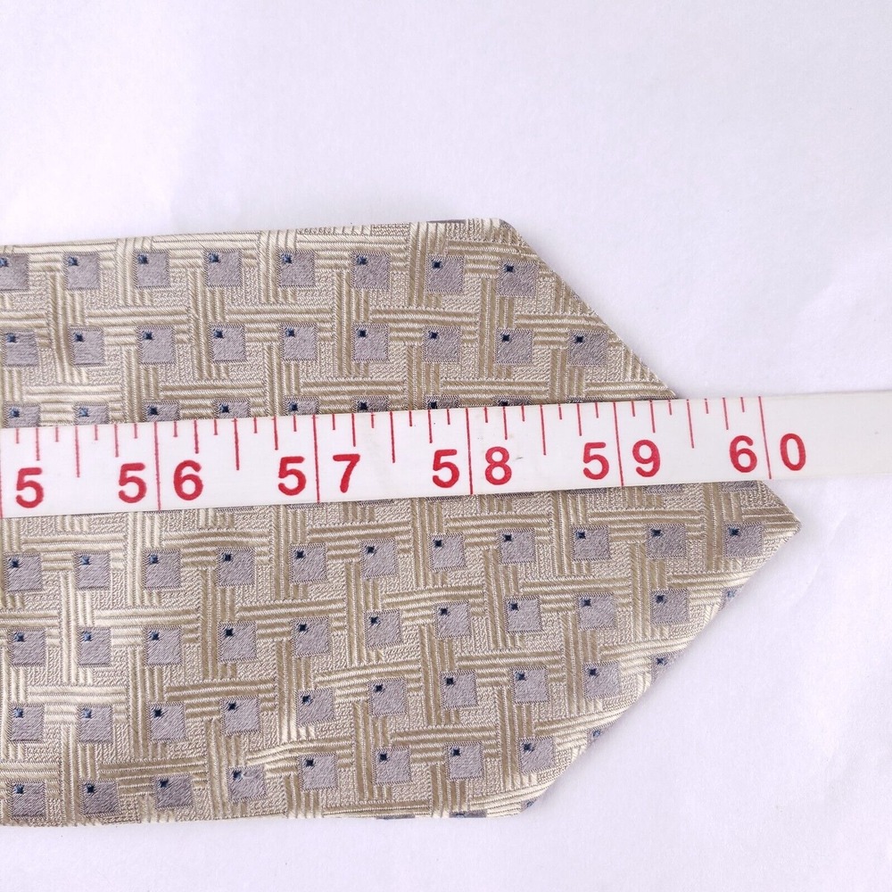 Geoffrey Beene Geometric Print Necktie Beige Gray Blue Modern Businesscore Prep - Picture 6 of 6